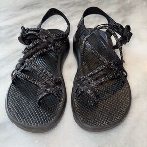 Chaco Women's Sandals-Gray Black-Adjustable Strap-Outdoors Hiking-Women's Size 8